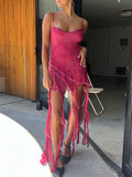 Asymmetric Ruffles Patchwork Maxi Dress