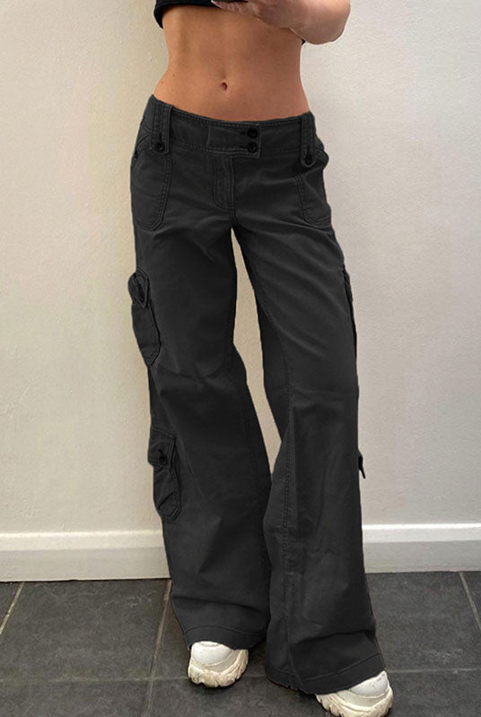 Double Buttons Straight Leg Cargo Jeans
