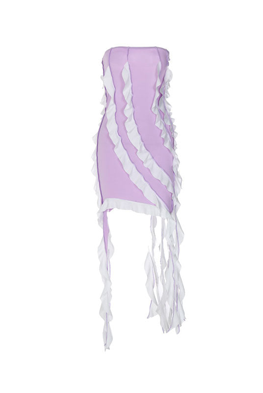 Frill Strapless Color Block Bodycon Mini Dress