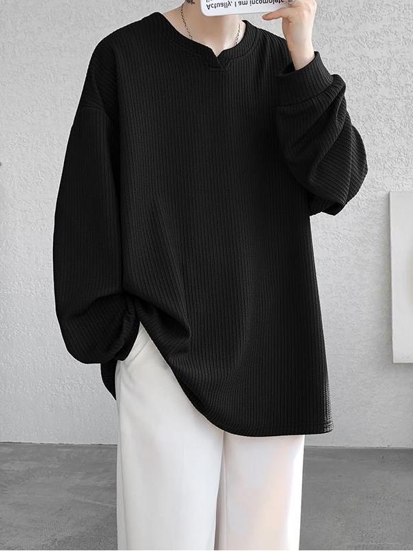 Men's Textured V-neck Long-sleeved T-shirt