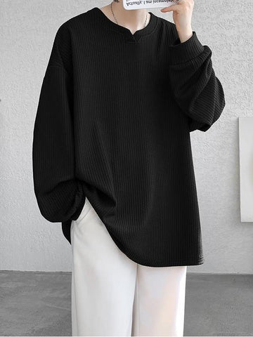 Men's Textured V-neck Long-sleeved T-shirt