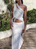 Asymmetric Neck Slit Two Piece Set -- YKIIY  CLOTHING