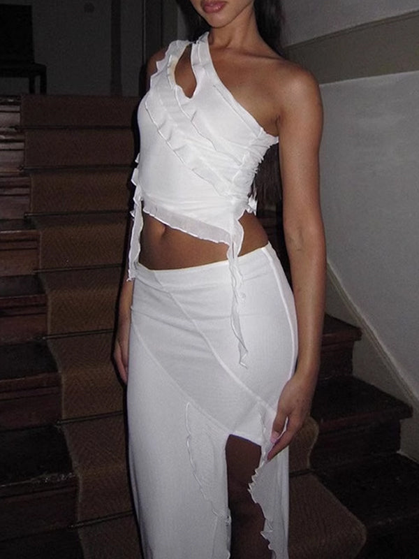 Asymmetric Neck Slit Two Piece Set -- YKIIY  CLOTHING