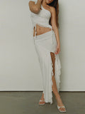 Asymmetric Neck Slit Two Piece Set -- YKIIY  CLOTHING