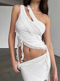 Asymmetric Neck Slit Two Piece Set -- YKIIY  CLOTHING