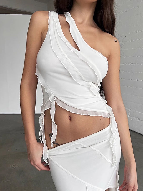 Asymmetric Neck Slit Two Piece Set -- YKIIY  CLOTHING