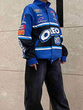 Band Neck Letters Color Block Jacket -- YKIIY  CLOTHING