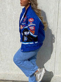 Band Neck Letters Color Block Jacket -- YKIIY  CLOTHING