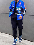Band Neck Letters Color Block Jacket -- YKIIY  CLOTHING