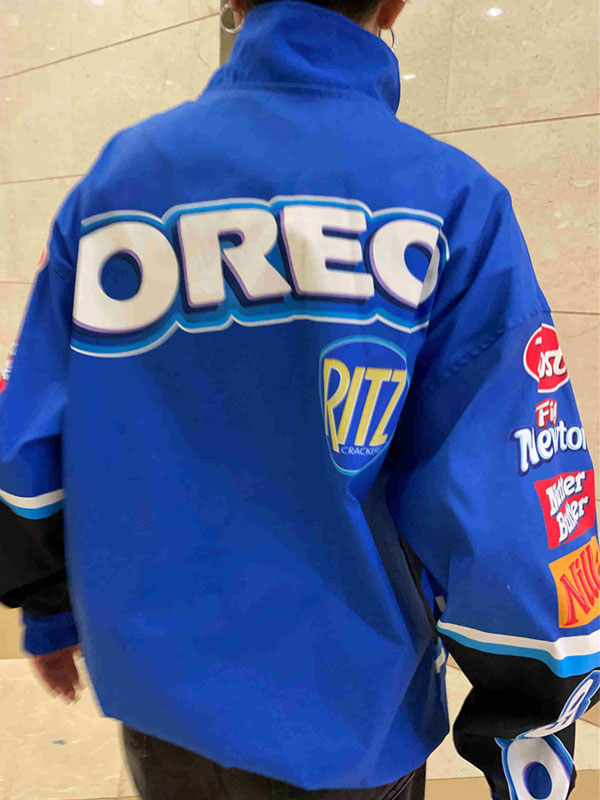 Band Neck Letters Color Block Jacket -- YKIIY  CLOTHING