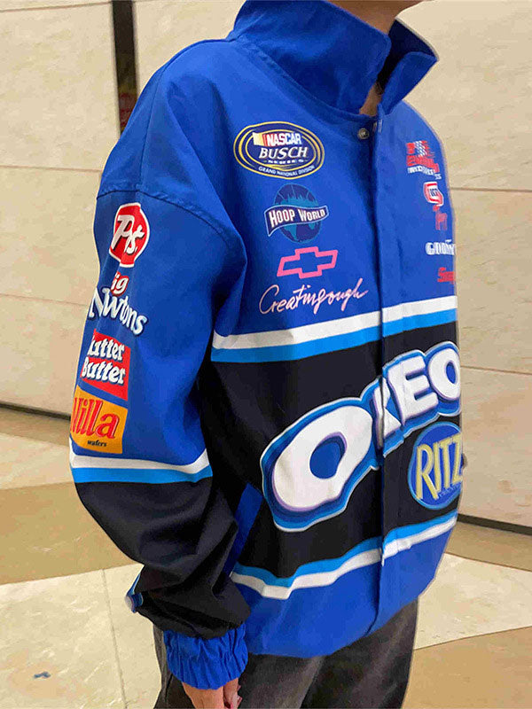 Band Neck Letters Color Block Jacket -- YKIIY  CLOTHING