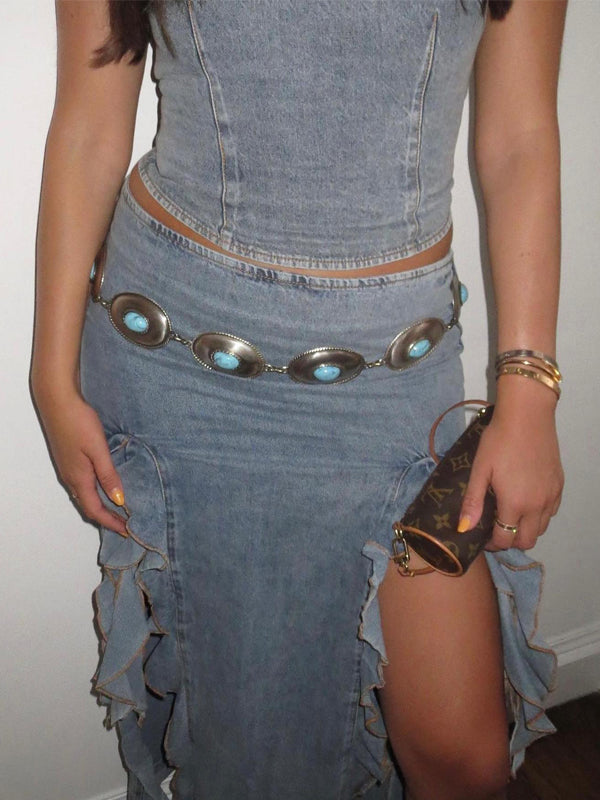 Boat Neck Flounce Slit Two Piece Set -- YKIIY  CLOTHING