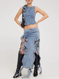 Boat Neck Flounce Slit Two Piece Set -- YKIIY  CLOTHING