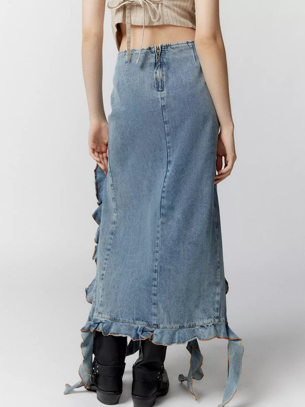 Boat Neck Flounce Slit Two Piece Set -- YKIIY  CLOTHING