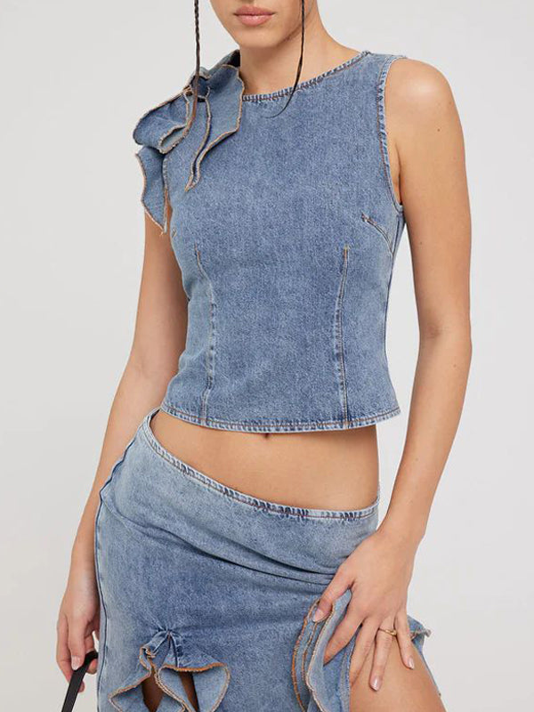 Boat Neck Flounce Slit Two Piece Set -- YKIIY  CLOTHING