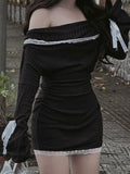 Bow Patchwork Decorative Lace Mini Dress -- YKIIY  CLOTHING