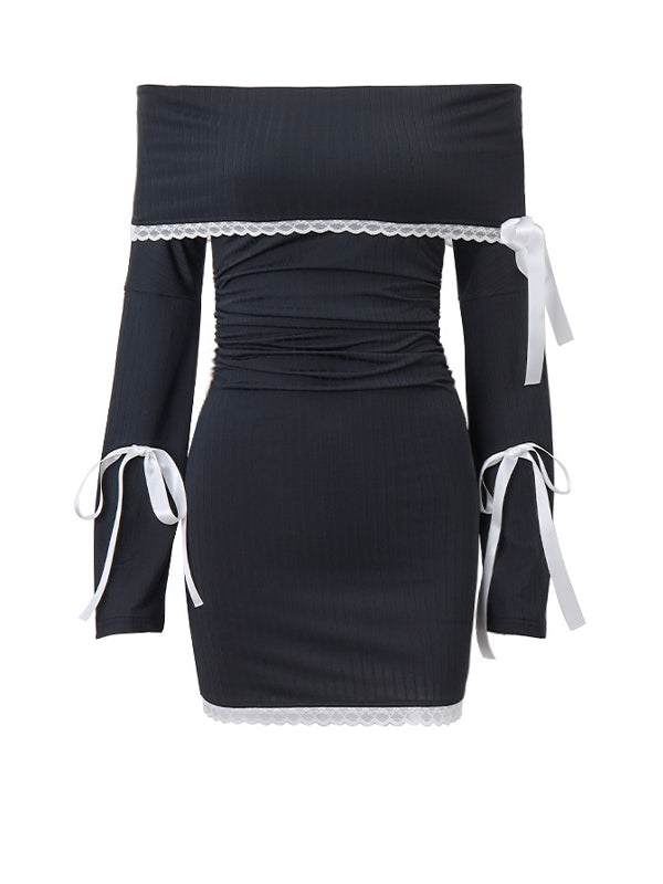 Bow Patchwork Decorative Lace Mini Dress -- YKIIY  CLOTHING