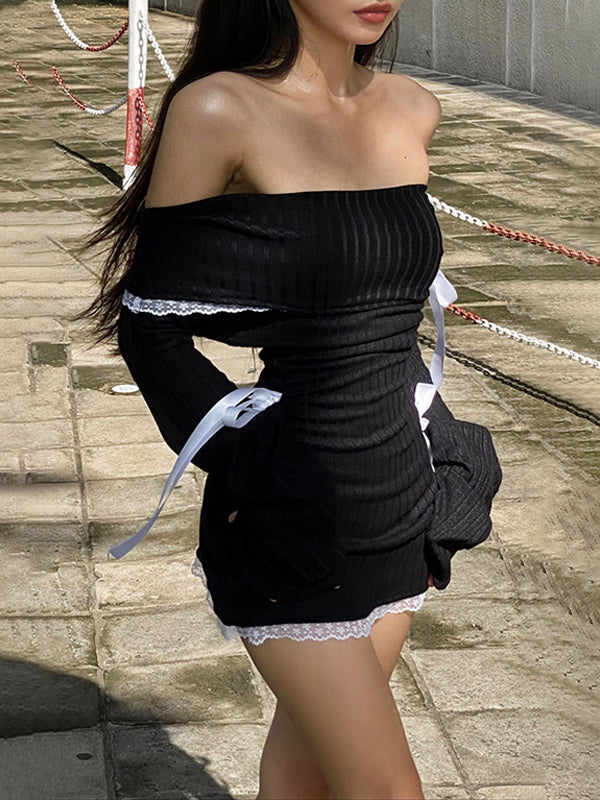 Bow Patchwork Decorative Lace Mini Dress -- YKIIY  CLOTHING