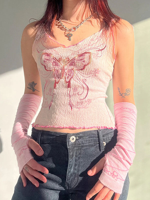 Butterfly Print Contrasting Trim Camis Top -- YKIIY  CLOTHING