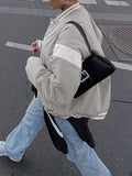 Button High Neck Rib Knit Cuffs Jacket -- YKIIY  CLOTHING