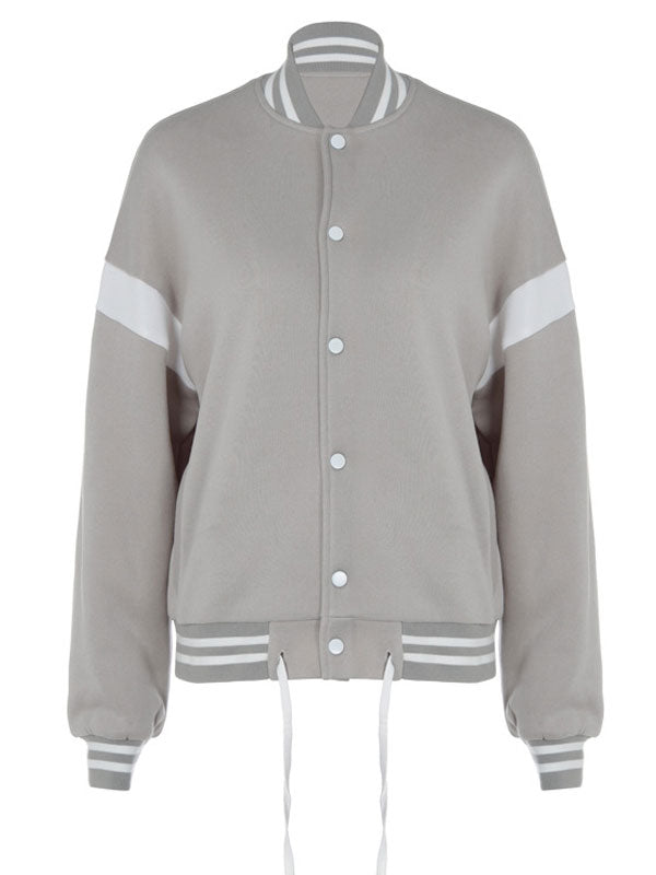 Button High Neck Rib Knit Cuffs Jacket -- YKIIY  CLOTHING
