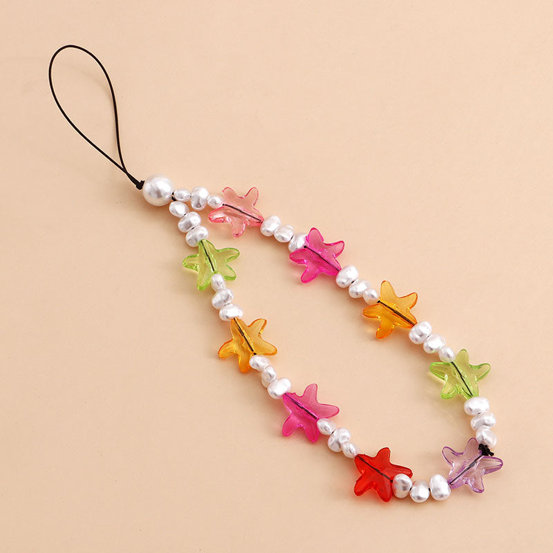 Colorful Beaded Starfish Faux Pearl Phone Chain -- YKIIY  CLOTHING