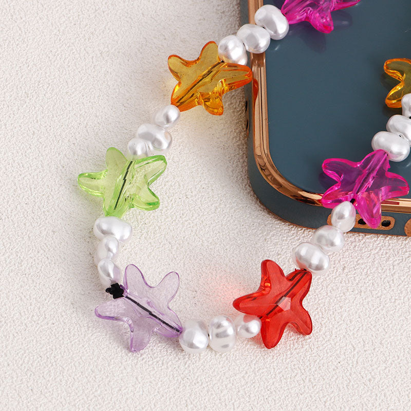 Colorful Beaded Starfish Faux Pearl Phone Chain -- YKIIY  CLOTHING