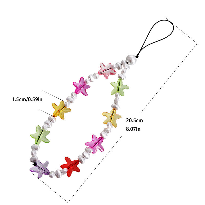 Colorful Beaded Starfish Faux Pearl Phone Chain -- YKIIY  CLOTHING