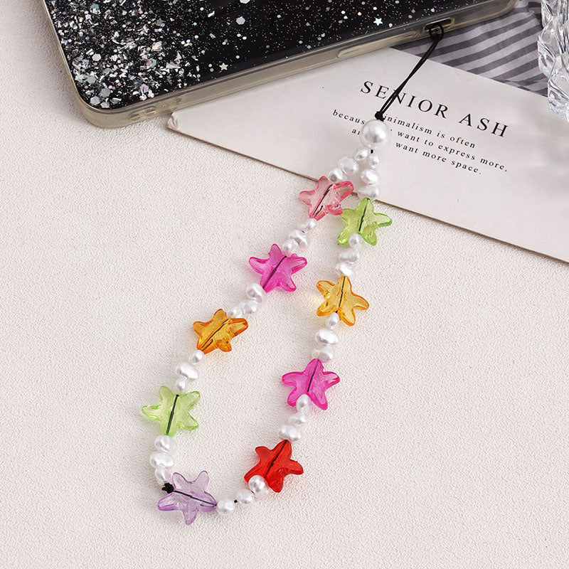 Colorful Beaded Starfish Faux Pearl Phone Chain -- YKIIY  CLOTHING