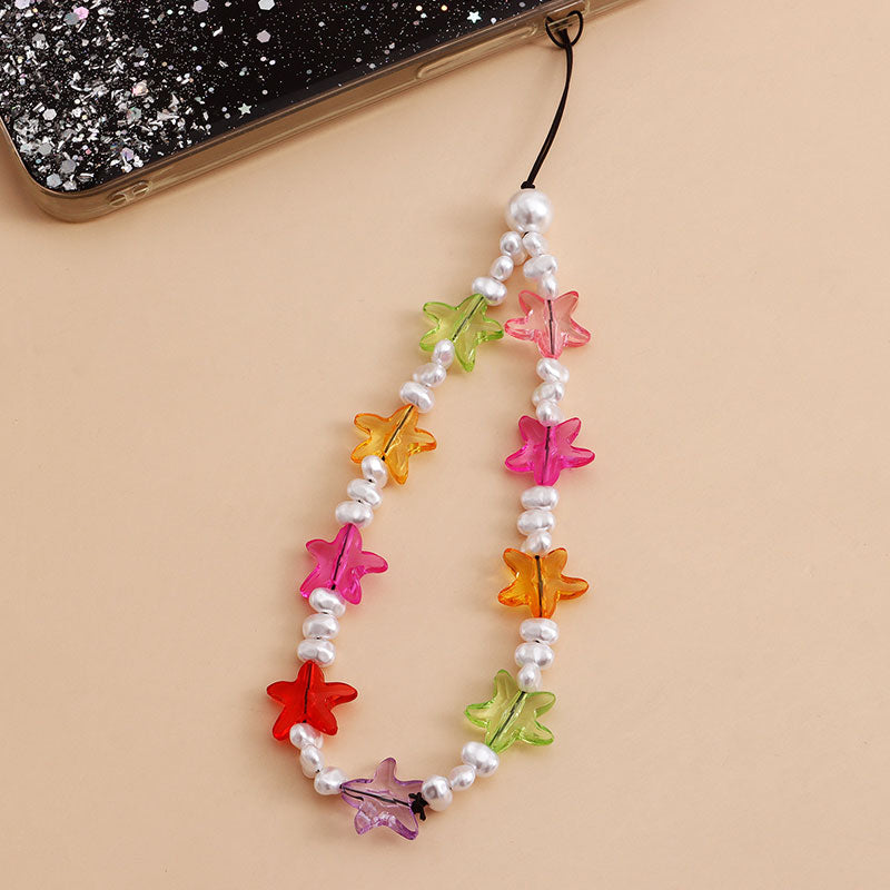 Colorful Beaded Starfish Faux Pearl Phone Chain -- YKIIY  CLOTHING
