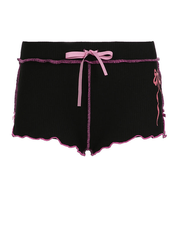 Contrast Stitching Bow Drawstring Shorts -- YKIIY  CLOTHING