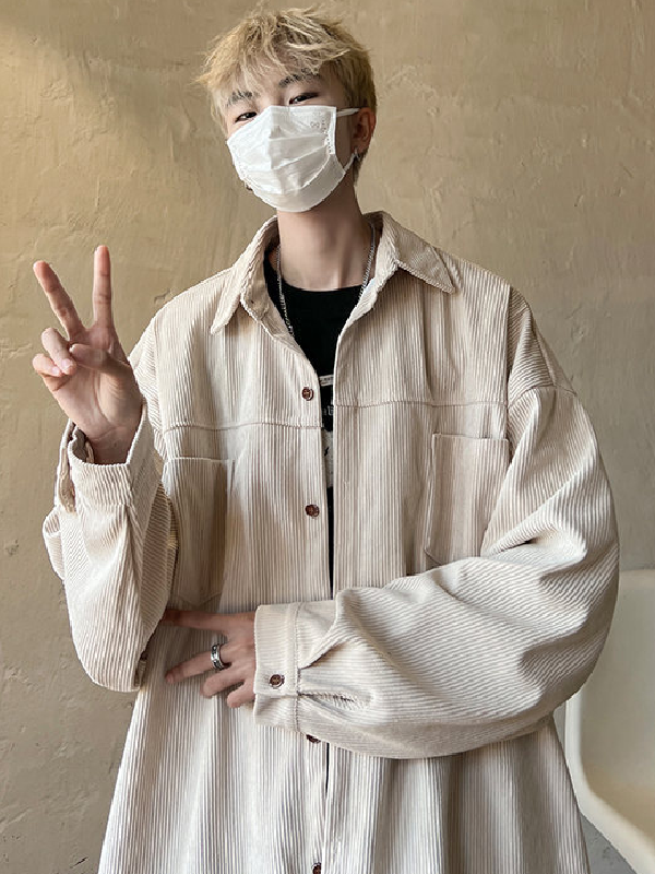 Corduroy Vintage Long Sleeve Shirt Casual Jacket -- YKIIY  CLOTHING