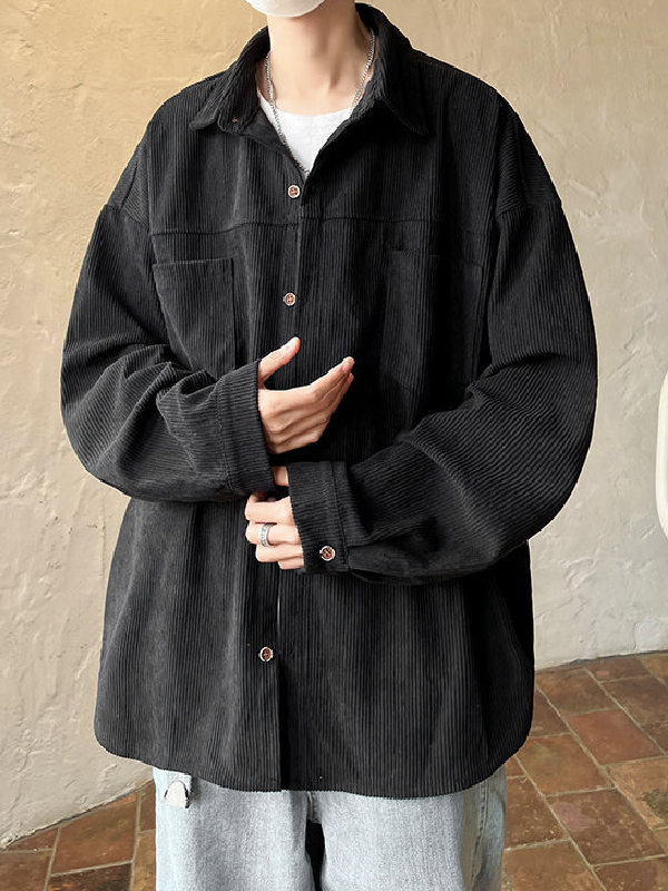 Corduroy Vintage Long Sleeve Shirt Casual Jacket -- YKIIY  CLOTHING