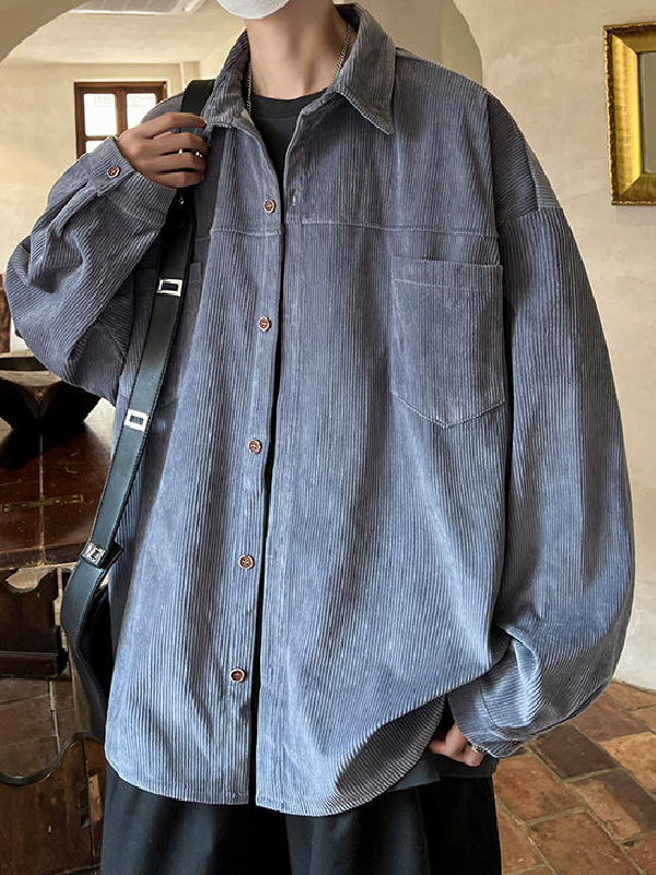 Corduroy Vintage Long Sleeve Shirt Casual Jacket -- YKIIY  CLOTHING