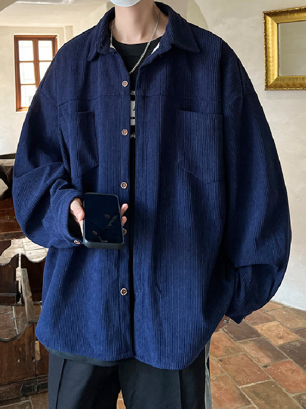 Corduroy Vintage Long Sleeve Shirt Casual Jacket -- YKIIY  CLOTHING