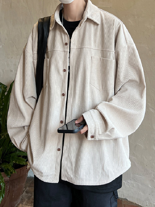 Corduroy Vintage Long Sleeve Shirt Casual Jacket -- YKIIY  CLOTHING