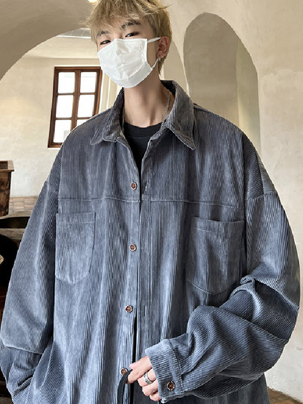 Corduroy Vintage Long Sleeve Shirt Casual Jacket -- YKIIY  CLOTHING