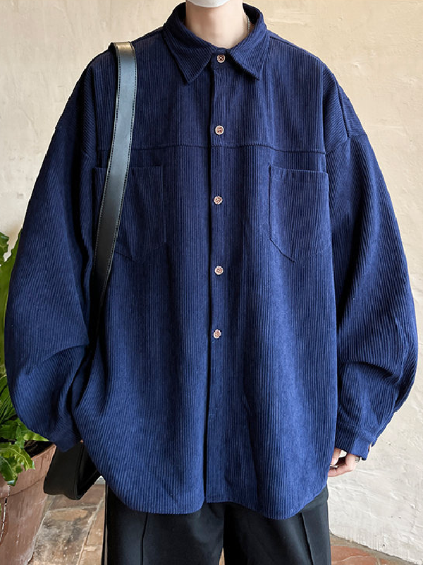 Corduroy Vintage Long Sleeve Shirt Casual Jacket -- YKIIY  CLOTHING
