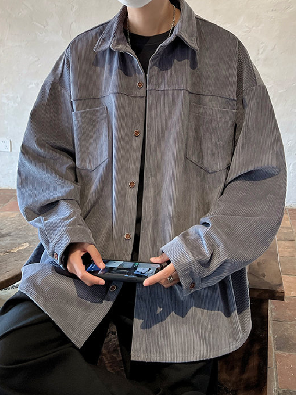Corduroy Vintage Long Sleeve Shirt Casual Jacket -- YKIIY  CLOTHING