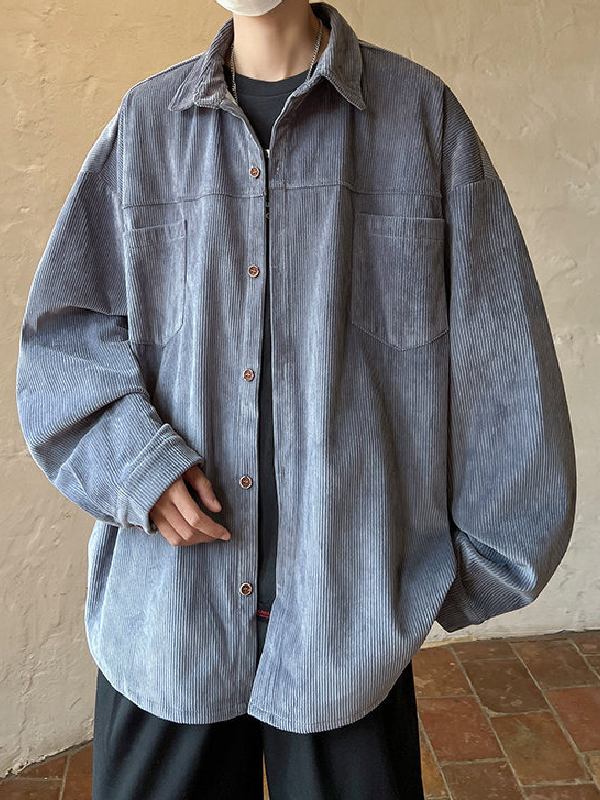 Corduroy Vintage Long Sleeve Shirt Casual Jacket -- YKIIY  CLOTHING