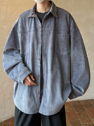 Corduroy Vintage Long Sleeve Shirt Casual Jacket -- YKIIY  CLOTHING