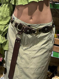Cutout Ring Leather-Panel Belt -- YKIIY  CLOTHING