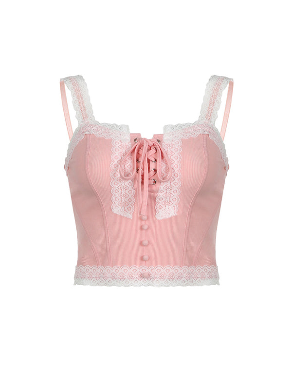 Decorative Lace Lace Up Camis -- YKIIY  CLOTHING