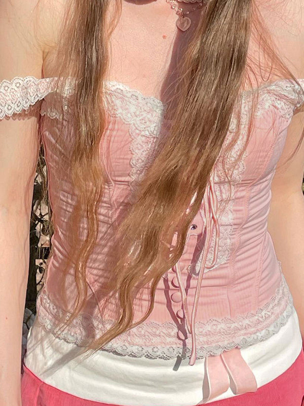 Decorative Lace Lace Up Camis -- YKIIY  CLOTHING