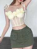 Design Flower Patchwork Adjustable Tie Corset Top -- YKIIY  CLOTHING