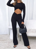 Design Solid Asymmetric Hem Two Piece Set -- YKIIY  CLOTHING