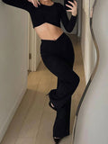 Design Solid Asymmetric Hem Two Piece Set -- YKIIY  CLOTHING