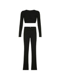 Design Solid Asymmetric Hem Two Piece Set -- YKIIY  CLOTHING