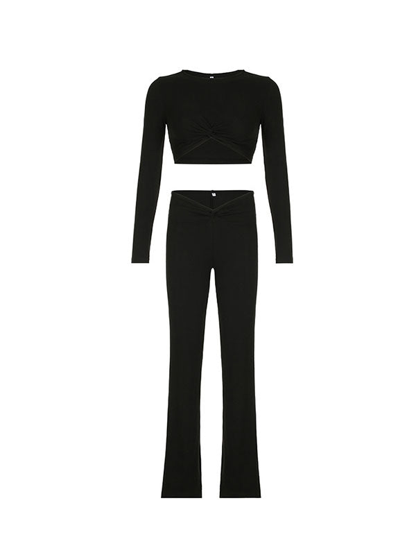 Design Solid Asymmetric Hem Two Piece Set -- YKIIY  CLOTHING