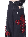 Distressed embroidered straight-leg wide-leg jeans -- YKIIY  CLOTHING